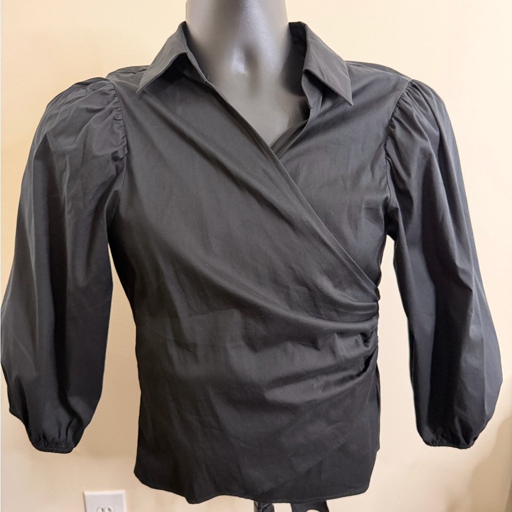 Express Black Puff Sleeve Wrap Blouse